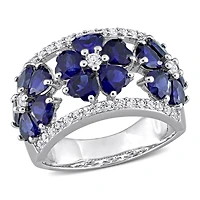 Julianna B Sterling Silver Created Blue Sapphire & White Ring