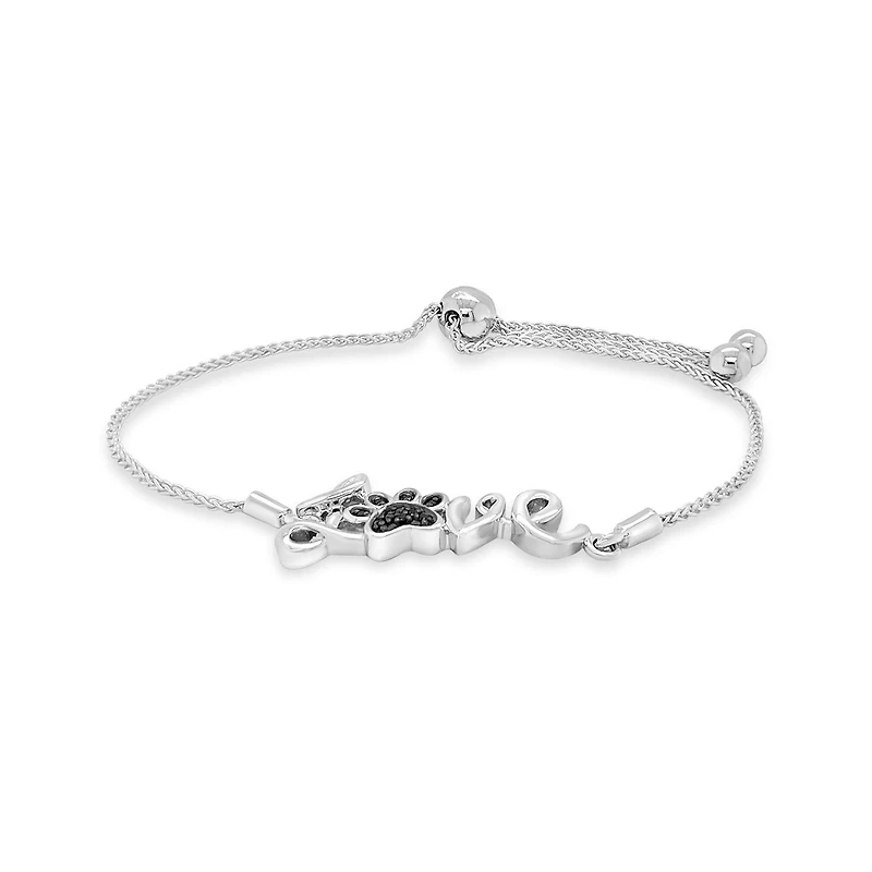 Sterling Silver 0.04CTW Black Diamond Paw Love Bolo Bracelet