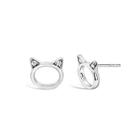 Sterling Silver 0.04CTW Diamond Cat Stud Earrings