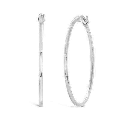 14K White Gold 1.5mm x 30mm Round Tube Polished Hoops