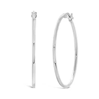 14K White Gold 1.5mm x 30mm Round Tube Polished Hoops