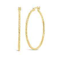 14K Yellow Gold 1.5mm x 30mm Diamond Cut Round Tube Hoops