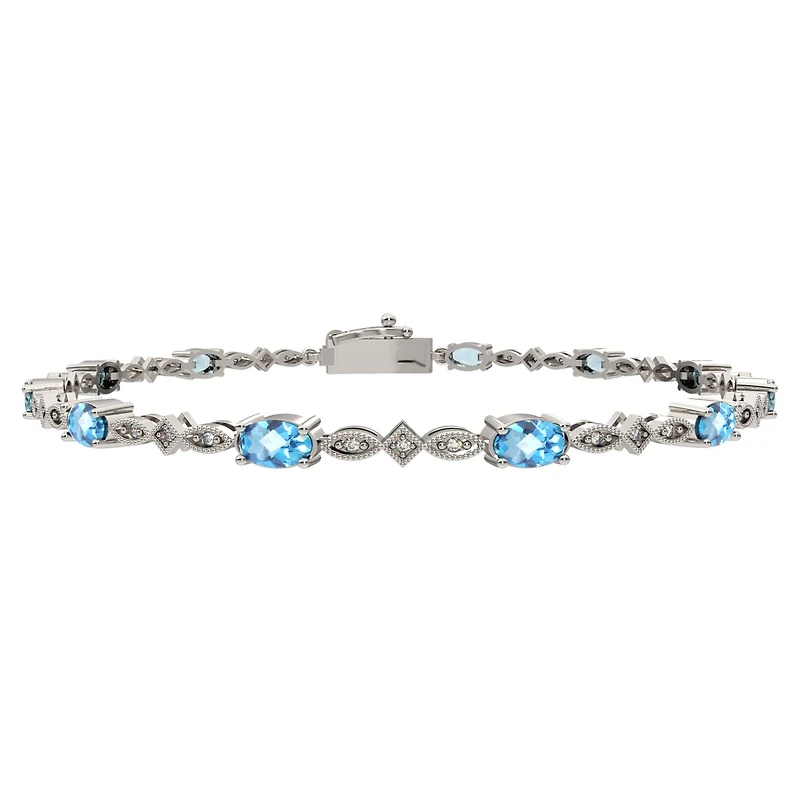Sterling Silver Blue Topaz & Diamond Bracelet