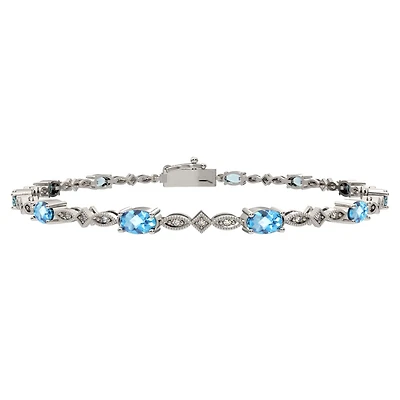Sterling Silver Blue Topaz & Diamond Bracelet
