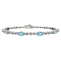 Sterling Silver Blue Topaz & Diamond Bracelet