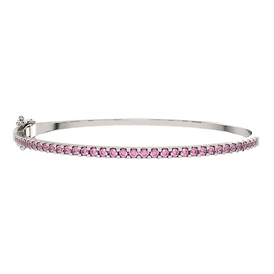 Sterling Silver Created Pink Sapphire Bangle