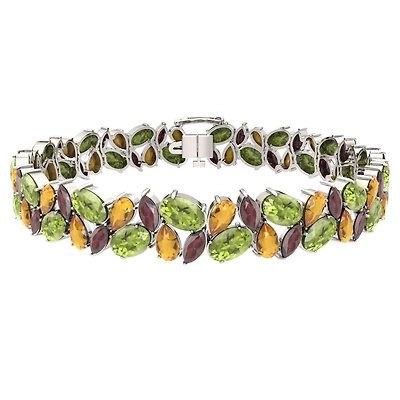 Sterling Silver Peridot, Citrine & Garnet Bracelet