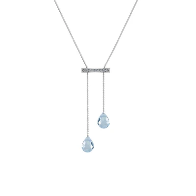 Sterling Silver Sky Blue Topaz & Diamond Adjustable Necklace