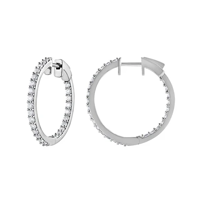 14K White Gold Lab Grown 1.00CTW Diamond Hoops