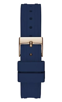Guess Women's Rose Gold-Tone Crystal with Blue Silicone Strap Watch