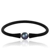 Black Silicone Black Freshwater Pearl 8" Bracelet