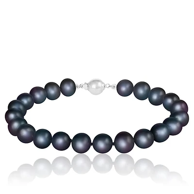 Sterling Silver Black Freshwater Pearl 8" Bracelet
