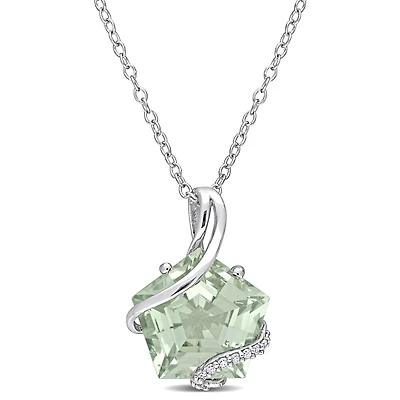 Julianna B Sterling Silver Green Quartz & Diamond Pendant