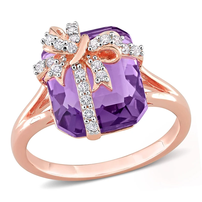 Julianna B Rose Plated Sterling Silver Amethyst And White Topaz Ring