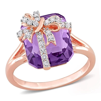 Julianna B Rose Plated Sterling Silver Amethyst And White Topaz Ring