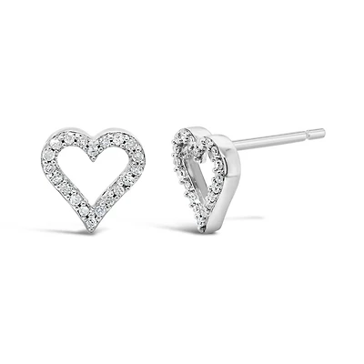 Sterling Silver 0.14CTW Diamond Heart Earrings