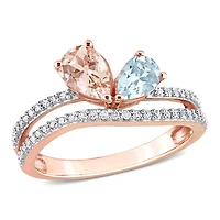 Julianna B 10K Rose Gold Morganite and Aquamarine Diamond Ring