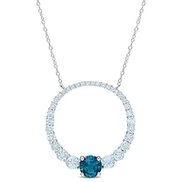 Julianna B Sterling Silver Topaz 18" Graduated Open Circle Pendant