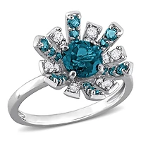 Julianna B Sterling Silver London Blue Topaz and White Topaz Ring