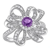 Julianna B Sterling Silver African Amethyst & White Topaz Flower Cocktail Ring