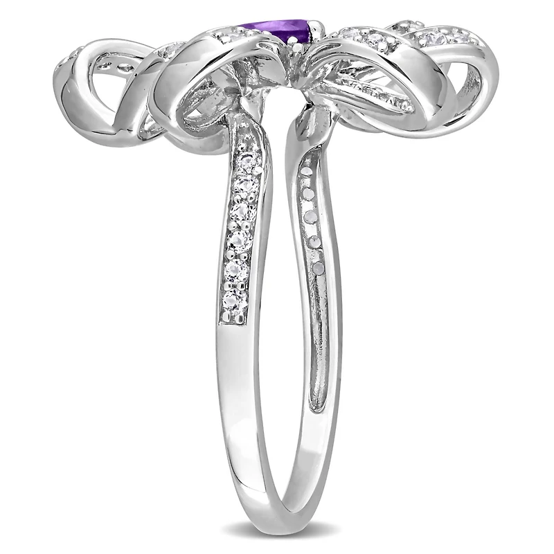 Julianna B Sterling Silver African Amethyst & White Topaz Flower Cocktail Ring