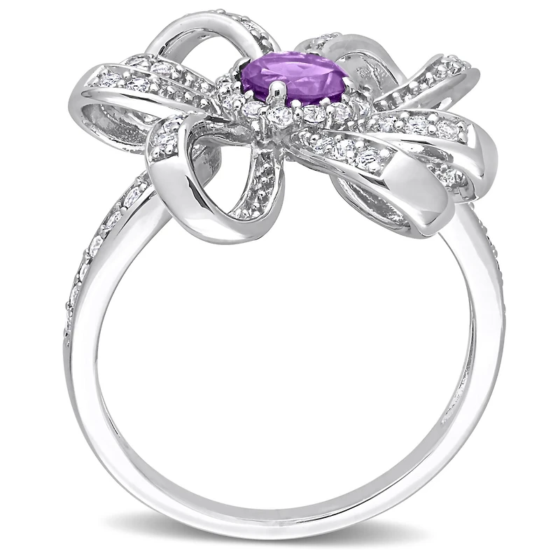 Julianna B Sterling Silver African Amethyst & White Topaz Flower Cocktail Ring