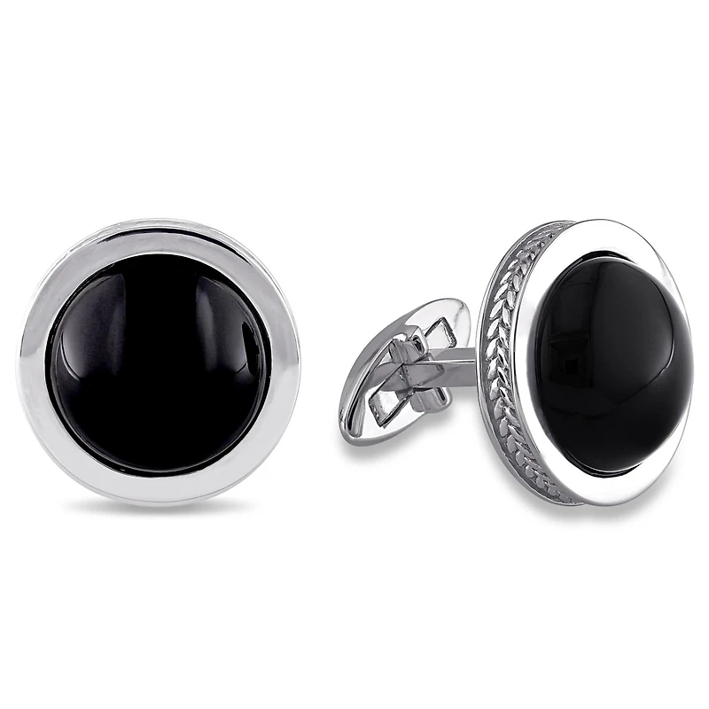 Julianna B Sterling Silver Black Onyx Bezel Set Cufflinks