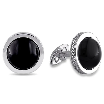 Julianna B Sterling Silver Black Onyx Bezel Set Cufflinks