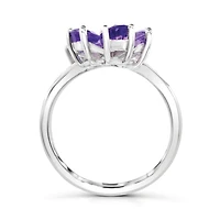 Sterling Silver Amethyst & Diamonds Flower Ring