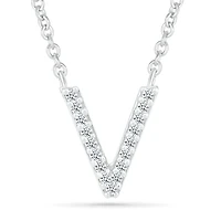 Sterling Silver & Diamond "V" Initial Necklace