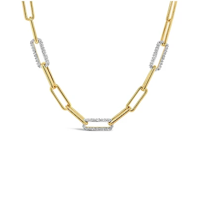 Sterling Silver 10K Yellow Gold Plated 0.20Ctw Diamond Paperclip Chain