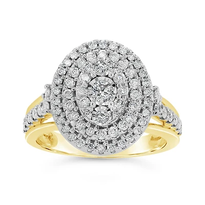 10K Yellow Gold 1.00CTW Diamond Oval Shaped Fashion Ring