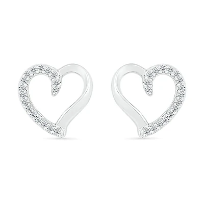 10K White Gold Diamond Heart Earrings