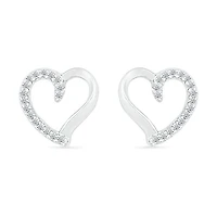 10K White Gold Diamond Heart Earrings