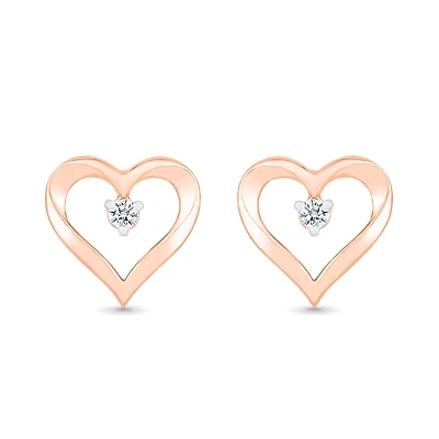 10K Rose Gold Diamond Heart Earrings