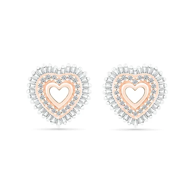 10K Rose Gold 0.29CTW Diamond Heart Earrings
