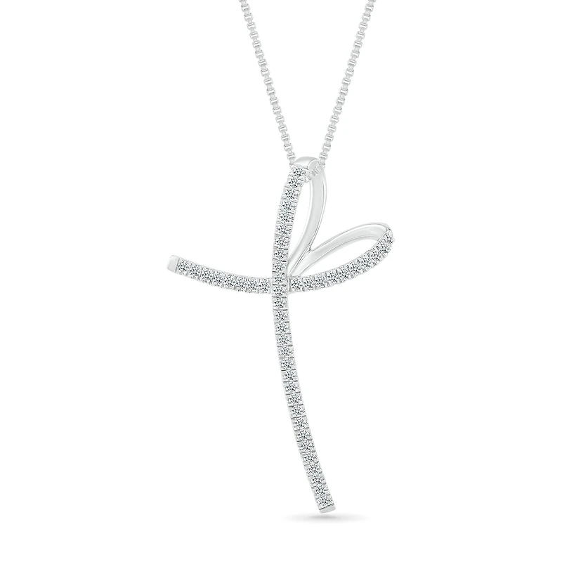10K White Gold 0.29CTW Diamond Cross Pendant