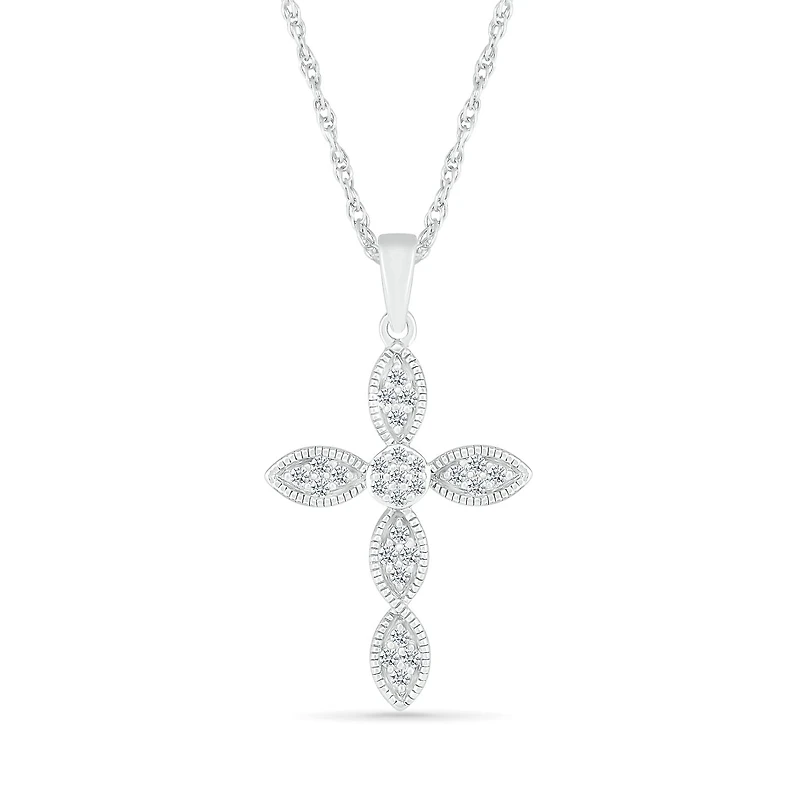 10K White Gold 0.11CTW Diamond Cross Pendant