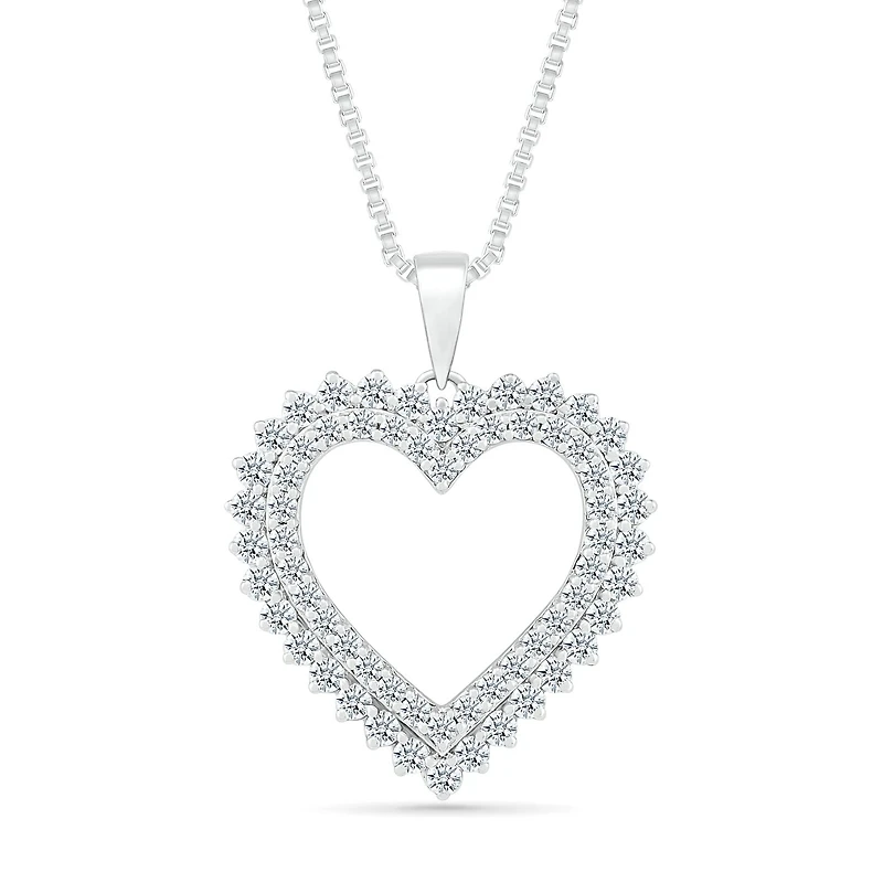 10K White Gold 0.95CTW Diamond Heart Pendant
