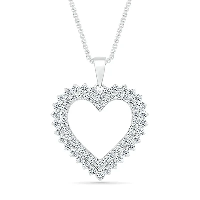 10K White Gold 0.95CTW Diamond Heart Pendant