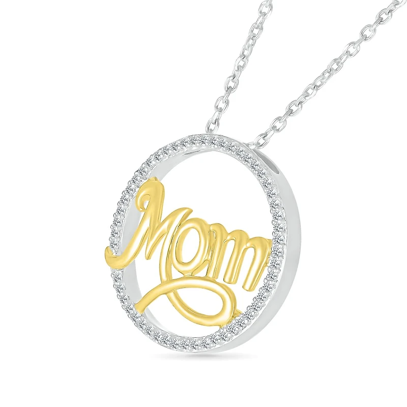 Sterling Silver & 10K Yellow Gold 0.15CTW Diamond Mom Circle Pendant