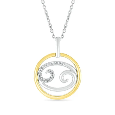 Sterling Silver 10K Yellow Gold Cancer Diamond Pendant