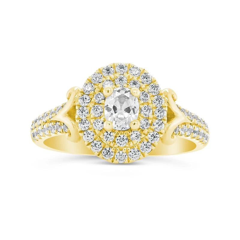 Diamond Revelations 14K Yellow Gold 0.99CTW Oval Diamond Halo Bridal Ring