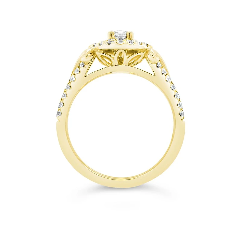 Diamond Revelations 14K Yellow Gold 0.99CTW Oval Diamond Halo Bridal Ring