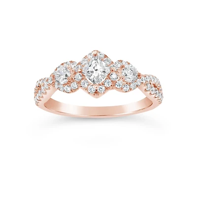 Diamond Revelations 14K Rose Gold 0.95CTW Princess Cut Diamond Bridal Ring