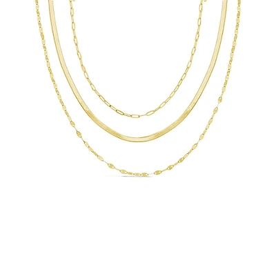 10K Yellow Gold 15"+ 3" Extension Graduated Layered Necklace