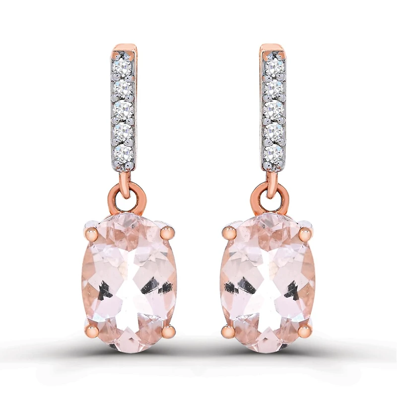 10K Rose Gold Morganite and Diamond Dangle Earrings