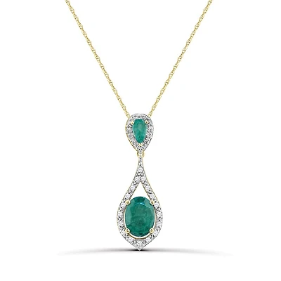 10K Yellow Gold 18" Emerald and Diamond Pendant
