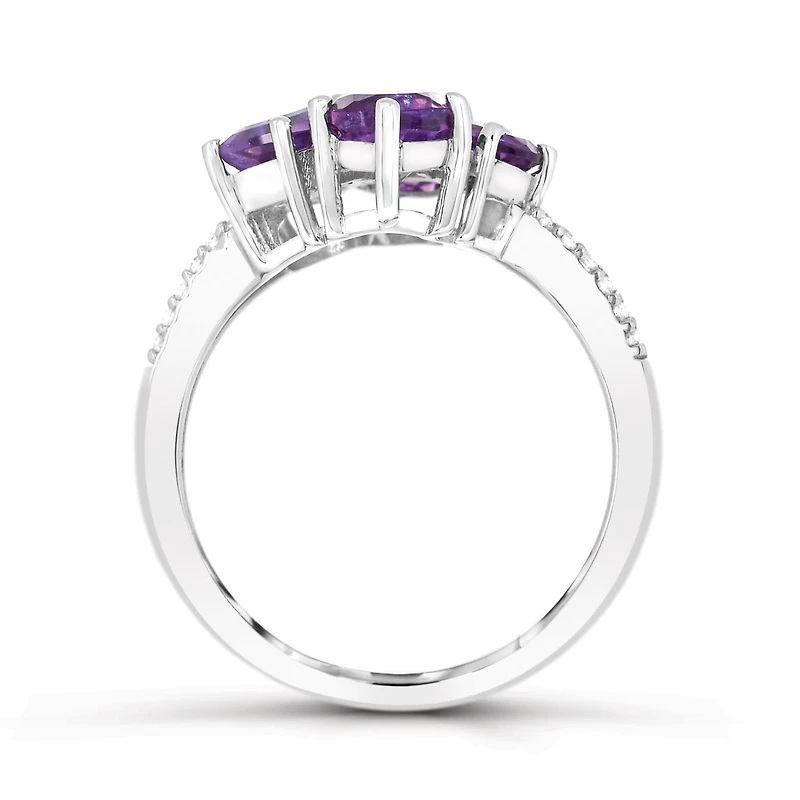 Sterling Silver Amethyst, Tanzanite and White Topaz Ring