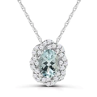 10K White Gold 18" Aquamarine and White Sapphire Pendant